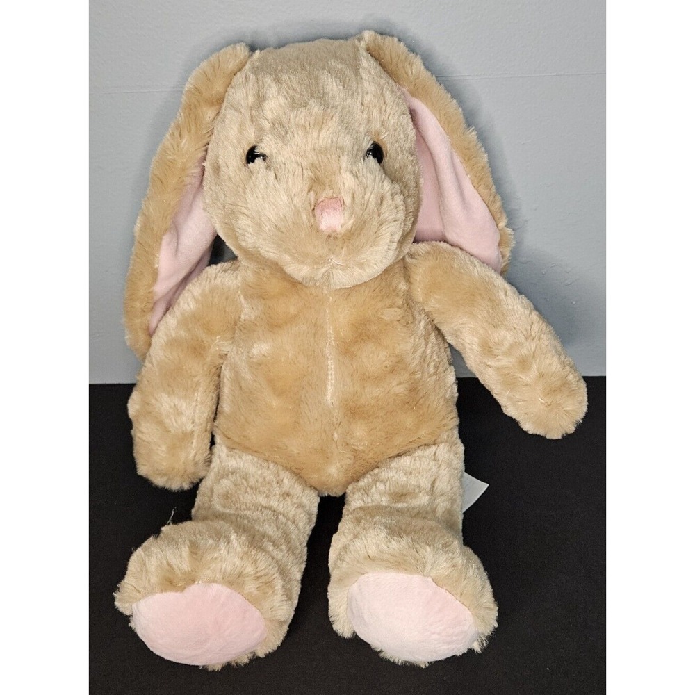 Build Bear Bunny Rabbit Plush Tan Sound Button Pink Nose Stuffed Toy Easter BABW